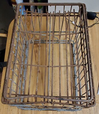Antique Steel Wire Metal Milk Crate Basket 18 x 12