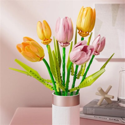 6 Stück Tulpe Blume Narzisse Mini Gebäude MOC Bau Kunst Dekoration Spielzeug