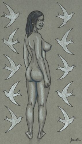 Nude female drawing Ink artist Jerome Cadd figure - Photo 1 sur 3