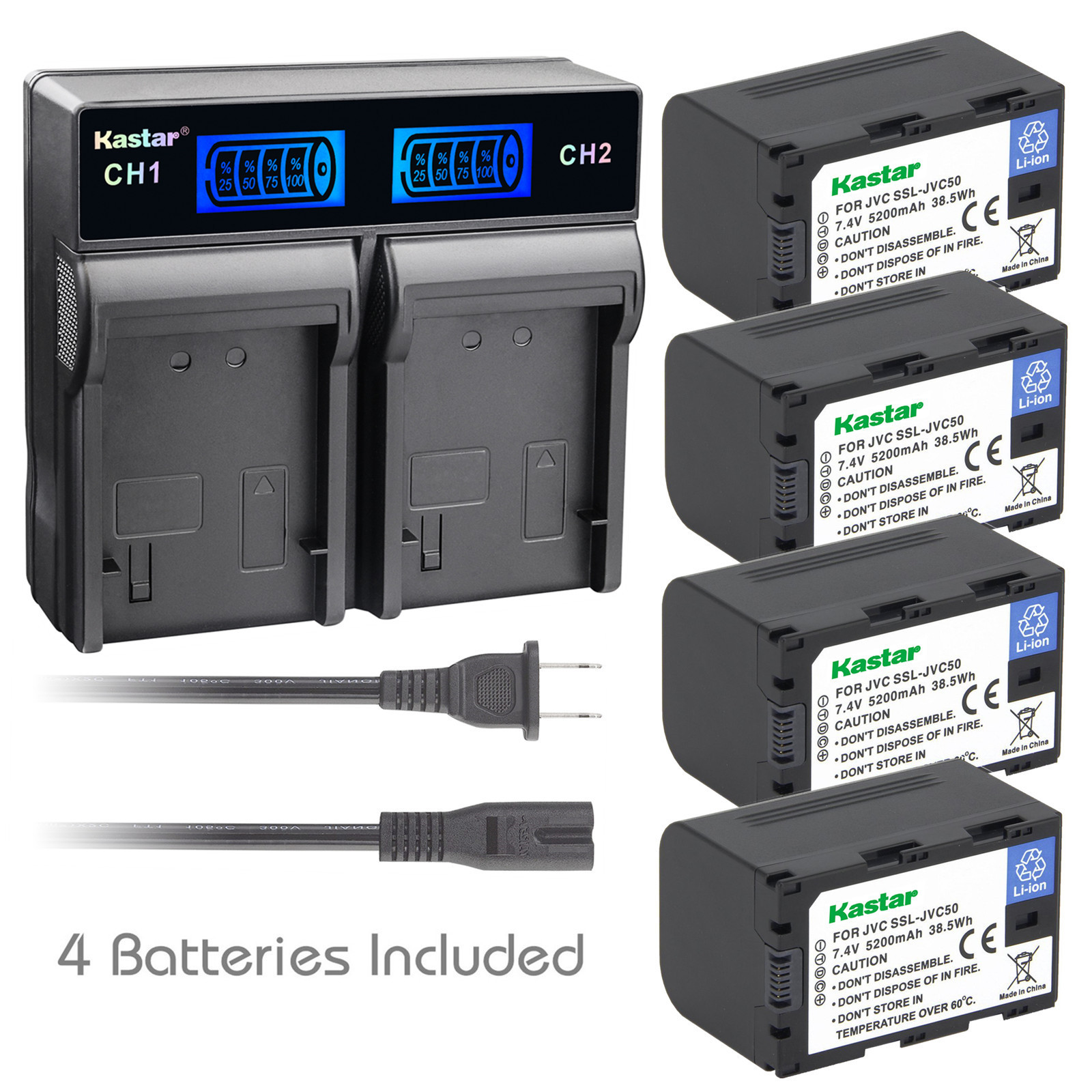 Kastar Battery LCD Rapid Charger for JVC SSL-JVC50 & JVC GY-
