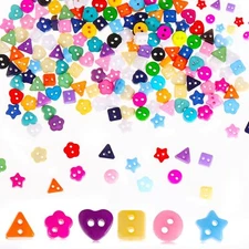 200PCS Mixed Color and Style Mini Buttons Tiny Resin Buttons 2 Hole Heart Sta...