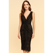 Melinda Eng Black Ruched Lace & Silk Evening Dress β Size 10, Made in USA