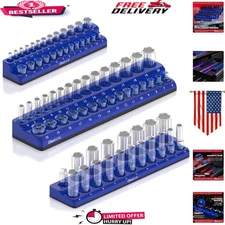 Magnetic Socket Organizer Kit - 3 Piece Set for 1/4, 3/8, 1/2 Drive | Holds 7...