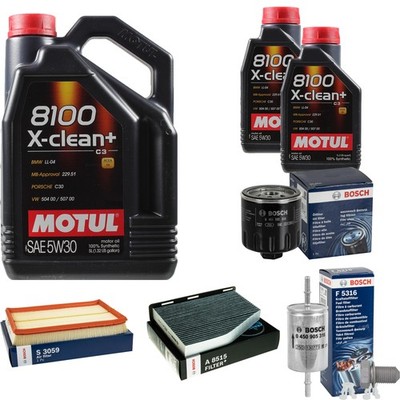 BOSCH Inspektionspaket 7 L MOTUL 8100 X-clean+ 5W-30 für VW Golf Plus 1.4 16V