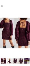 Free People Smock it To Me Mini Dress Floral Puff Sleeves Medium Bodycon Boho