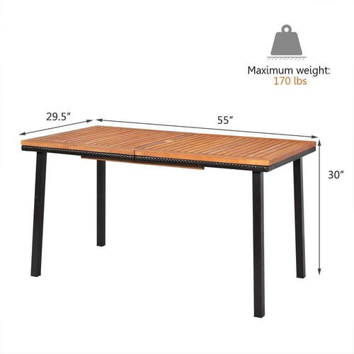 Rechteckiger Terrassen Outdoor Esstisch Akazienholz Tischplatte mit 2" Schirmloch - Bild 5 von 10