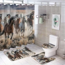 FOCCAFB 4PC Abstract Horse Bathroom Set, Shower Curtain, Rugs - Modern Design