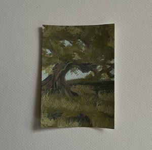 ACEO Art Card Original Landscape Acrylic “ Windy Tree ”  2.5in.3.5in - Bunnyarts