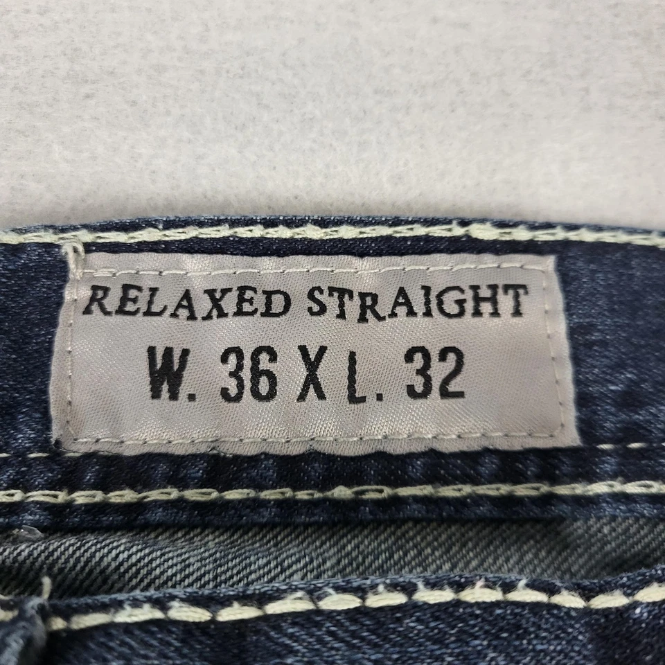 Faded Glory Jeans Mens 36x32 Dark Wash Relaxed Straight Contrast Stitch Baggy - Image 4 of 4