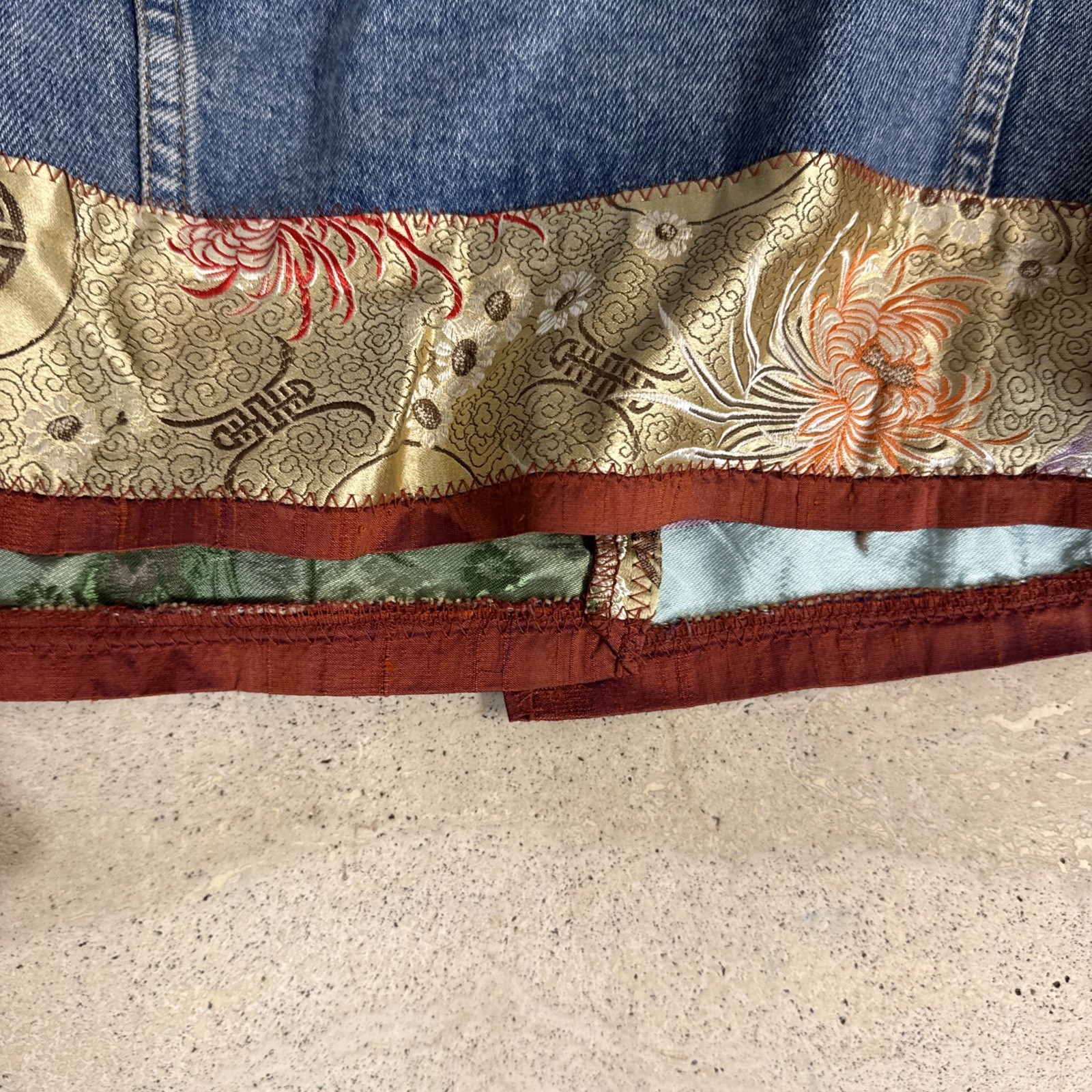 Gap Denim Jacket Reworked Patchwork Embroidered F… - image 11