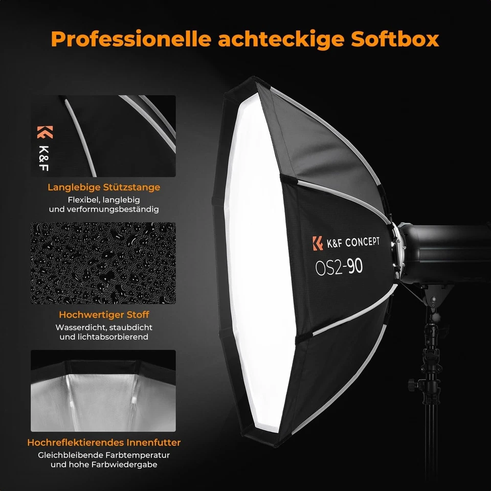 K&F CONCEPT 65/90cm Octagon Parabol Softbox Schnelle Demontage f/COB Video Light - Bild 4 von 4