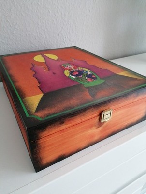 Holz-Schatulle Holzbox mit Verschluss 36x29x10 Cm Handarbeit Unikat