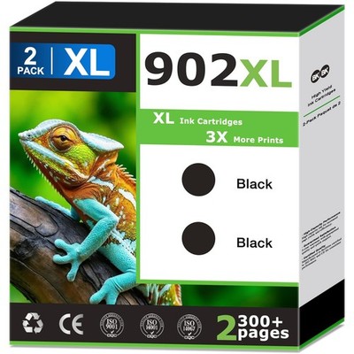 902XL Black Ink Cartridges Compatible for HP's 902 XL 902XL-2BK, 