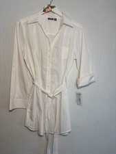 NWT Apt. 9 Women’s White Belted 3/4 Or Long Sleeve Cotton Shirt Dress
