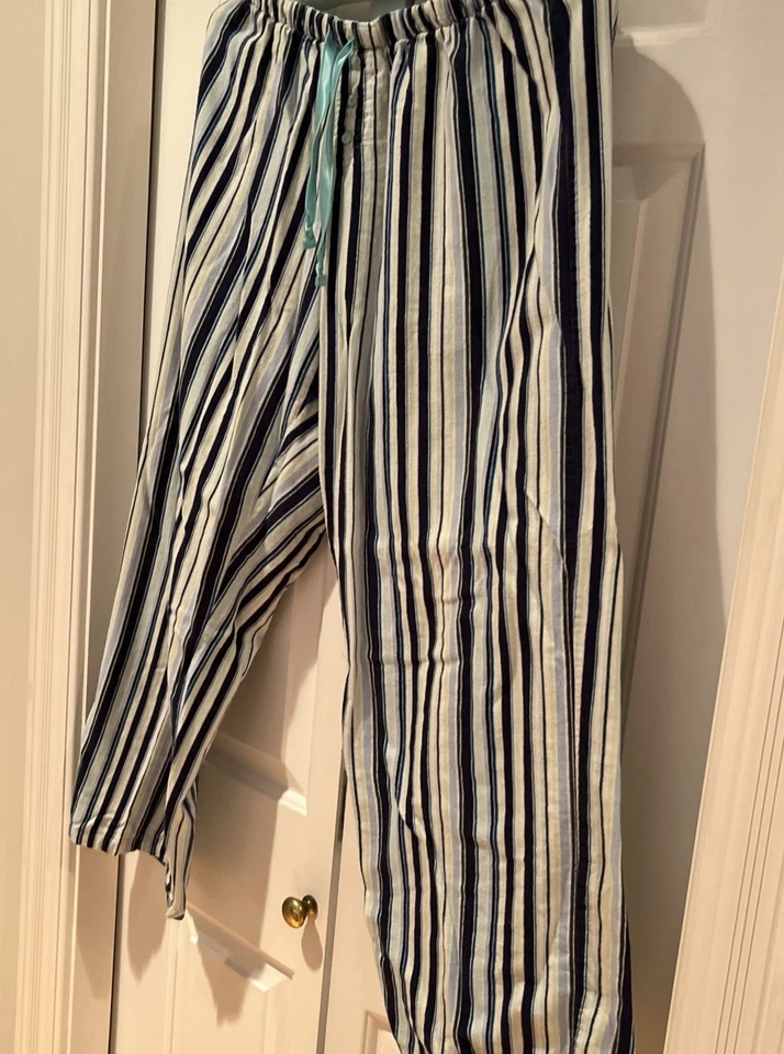 Pantalones de pijama de salón Adonna Wm-XL franela azul blanco algodón a rayas usados en excelente estado Foto 2 de 4