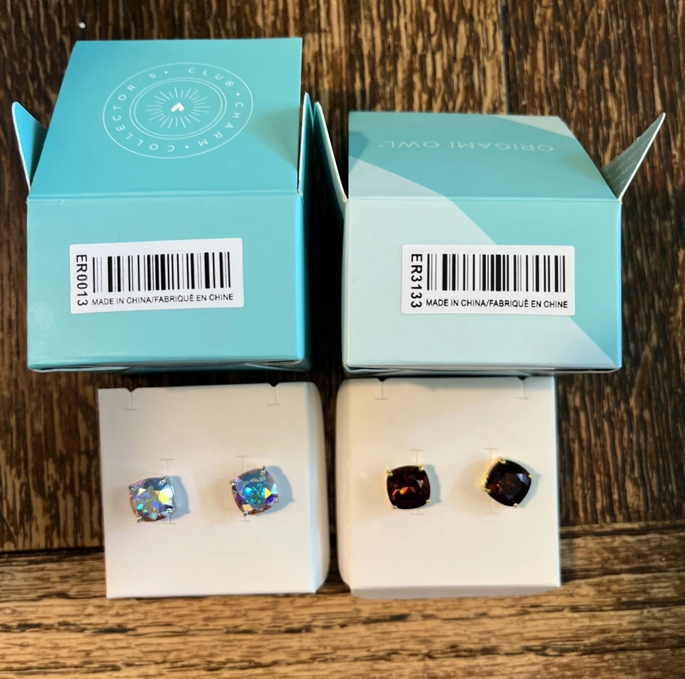 Aretes Origami Owl Clara 2 pares | Ámbar Oro ER3133 y Aurora Plata ER0013 Foto 4 de 4