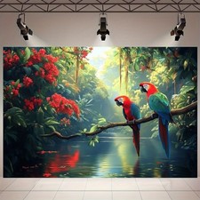 2D Flat, 1pc Tropical Parrot Jungle Garden Wall Banner - Vibrant Parrots & Lush