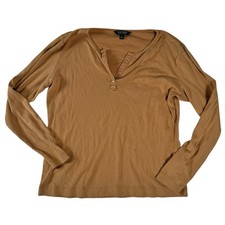 Lauren Ralph Lauren Brown Collarless V-Neck Long Sleeve Blouse Women's Size L