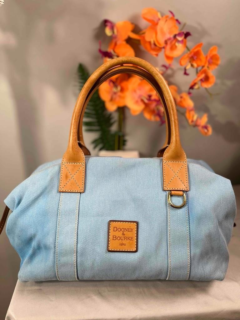 Vintage DOONEY & BOURKE 1975 Light Blue Canvas Wide Base Satchel