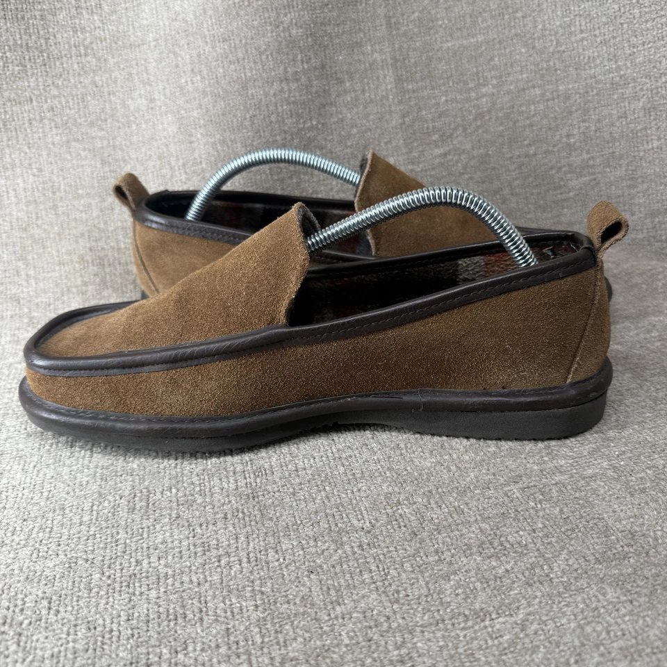 L.B. Zapatos Evans Para Hombre Talla 9 Marrón Gamuza Zapatillas Mocasín Forro a Cuadros Comodidad Foto 4 de 4