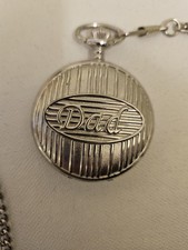DAD POCKET WATCH WITH CHAIN SILVERTONE NEW WORKS GREAT