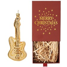 Guitar Christmas Ornament Gold, Glass Guitar Hanging Ornament Set for Xmas Tr...
