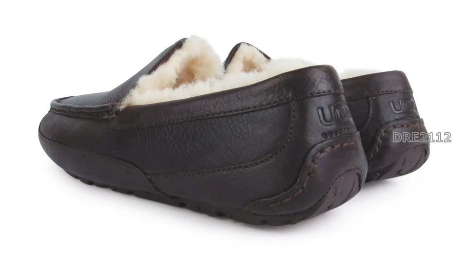 UGG Ascot China Tea Brown Leather Fur Slippers Mens Size 8 *NIB* - Image 3 of 4