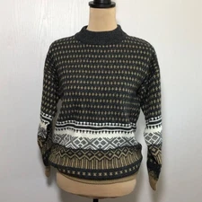 Esprit Sweater Womens Medium Gray Tan Soft Wool Blend Grandpa Geometric