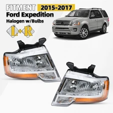 For 2015-2017 Ford Expedition Reflector Halogen Headlight w/Bulb Left+Right Pair