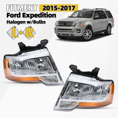 For 2015-2017 Ford Expedition Reflector Halogen Headlight w/Bulb Left+Right Pair