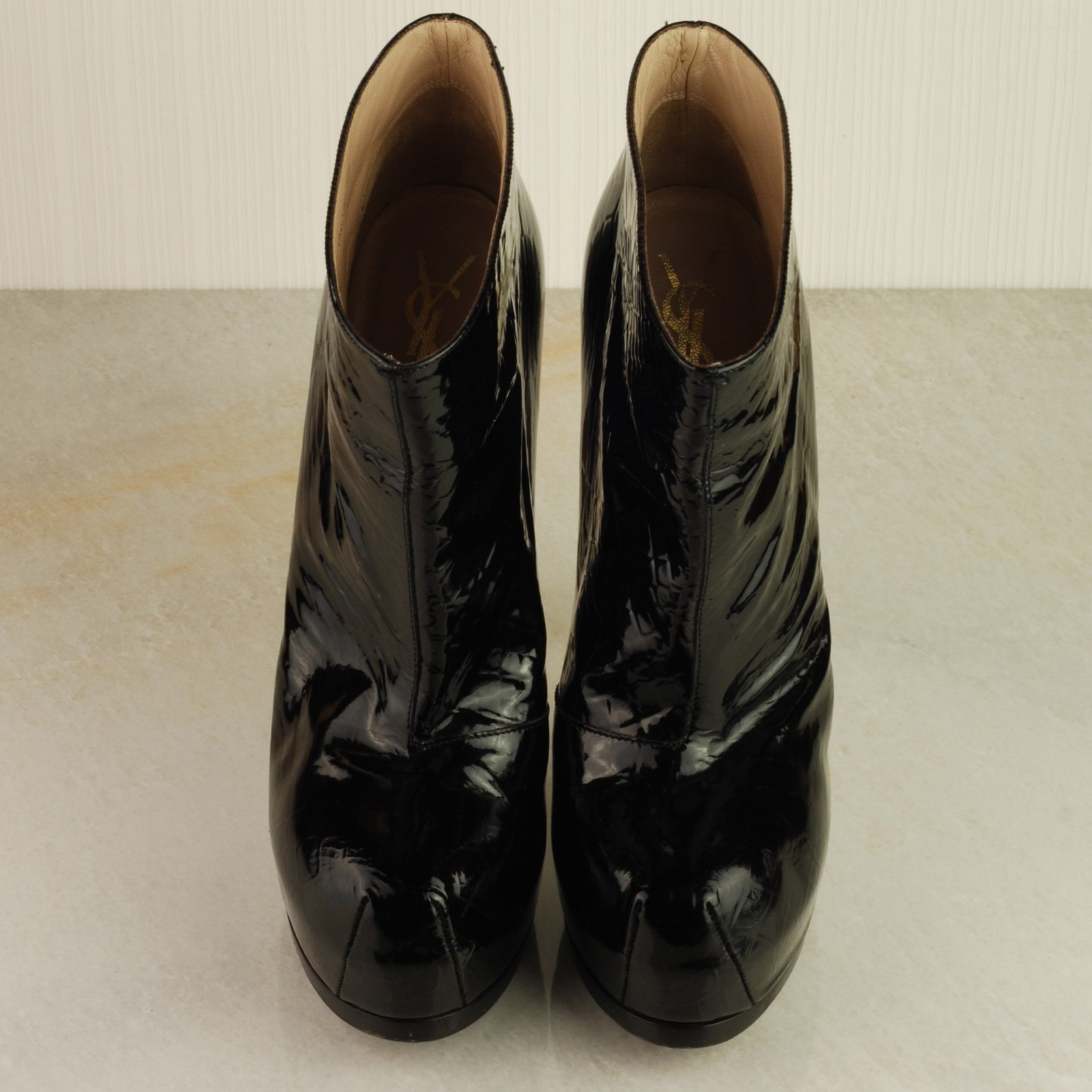 Stivali stiletto YSL SAINT LAURENT Tribtoo nero vernice croc platfo UK6 5 EU40