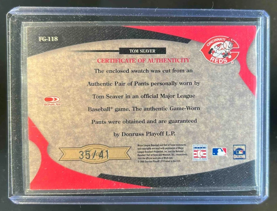 2005 Leaf Certified Materials Tom Seaver Fabric of the Game Jersey Number #35/41 - Image 2 of 2