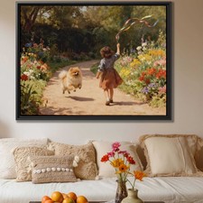 Pomeranian Dog Canvas Print Floral Still Life Artwork Living Room Decor Wall Art
