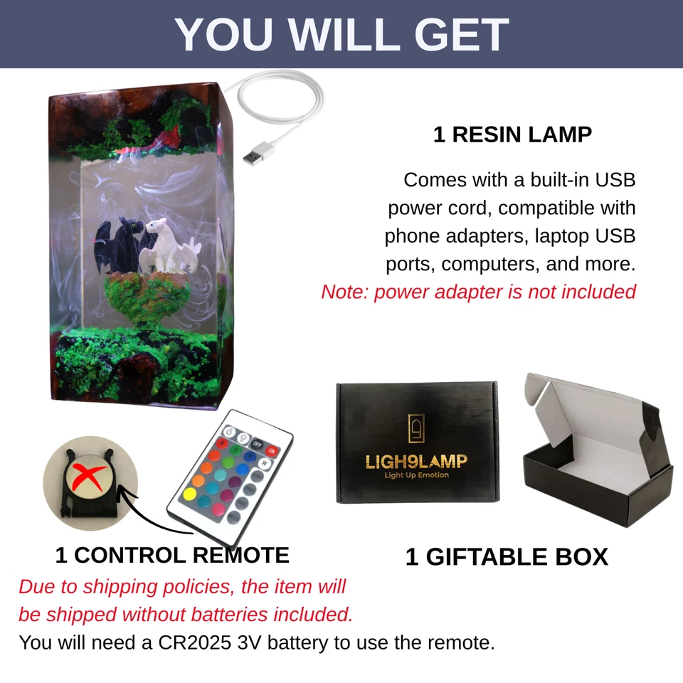 Lámpara Dragón Desdentado, Lámpara de Resina Epoxi, Luz de Noche Personalizada, Regalo de Halloween Foto 3 de 4