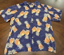 Paradise Found for LL Bean Men's Large Hawaiian Shirt Purple Pineapple Vintage