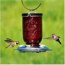 Mason Jar Hummingbird Feeder - Rustic Red Glass Bottle