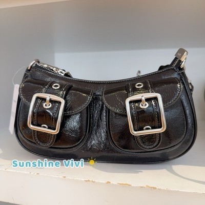 NWT Coach CBJ01 Glazed Leather Ashton Shoulder Bag Silver /Black