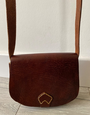 Handgefertigte marokkanische dunkelbraune Leder Satteltasche Umhängetasche Vintage Boho 9,5x8''