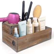 Wooden Hair Tool Organizer Bathroom Hair Dryer Holder for Countertop Vanity