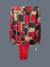 Vintage Red Patterned Blouse  Pants Set - 25 Off 5 Items