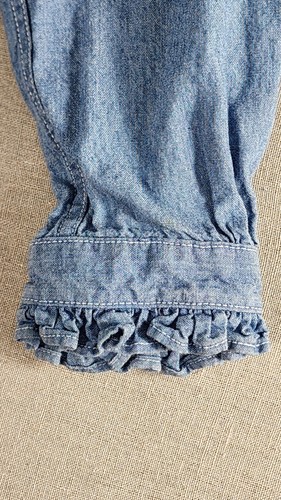 Ralph Lauren RLL Medium Vintage Blouse Top Blue Chambray Ruffle Edges Button Up - Picture 2 of 11