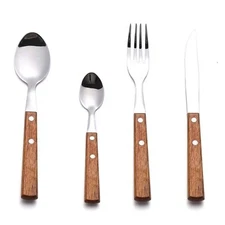 Forks and Spoons Silverware Set, HAPPY KIT Wooden Handle Flatware Set 8-Piece...