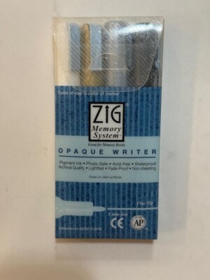 Zig Opaque Writer Markers Pen Fine Tip 1mm White Gold Silver Black 4 in Pack NEW