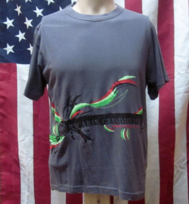 BACARDI liquor T shirt Grand Melon Rum bat logo XL tee Watermelon Stripes booze