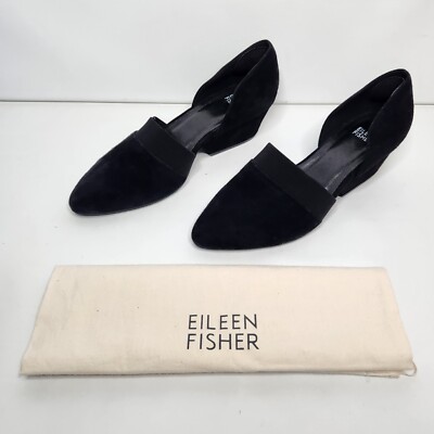 Eileen Fisher Hilly Suede d Orsay Pump Womens 9 Black Pointed Toe W/ Dust Bag 