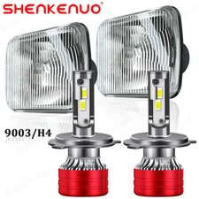 7X6" inch Sealed Beam Headlight Housing + H4 LED High/Low Beam Bulbs 6000K White