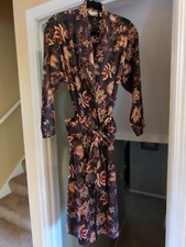 Vintage Victoria  s Secret Gold Label Navy Blue Floral Long Night Robe Size P/S