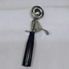 VINTAGE NSF 18/8 Stainless Steel #30 Ice Cream Scoop-Black Handle-Thumb Press