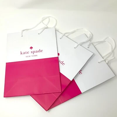 KATE SPADE NEW YORK Set of 3 New Authentic Kate Spade Shopping Paper Gift Bags Pink & White
