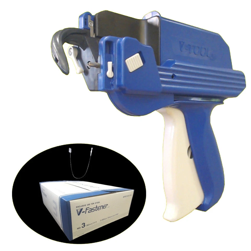 GEBAR E-Set85= V-TOOL Etikettierpistole plus 5.000 Sicherheitsfäden 80mm V-Fastener